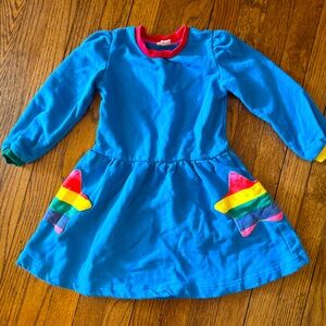 Mini Biden long sleeve blue dress with rainbow pockets